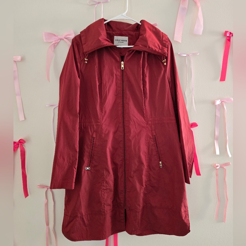 Cole Haan Women's Burgundy Trench Rain Coat, Large